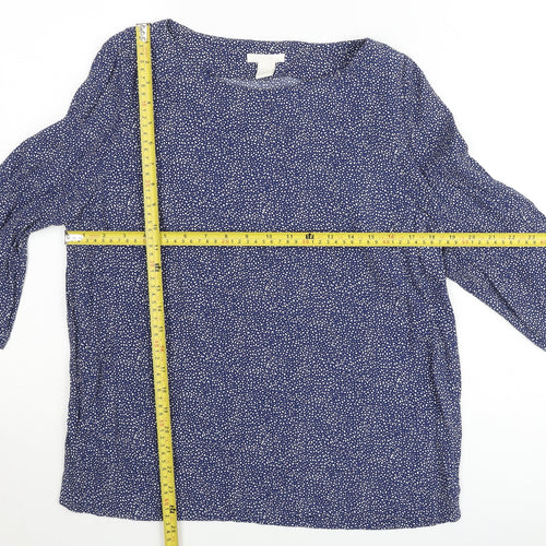 H&M Women Blue Polka Dot 3/4 Sleeve Viscose Blouse Size 8