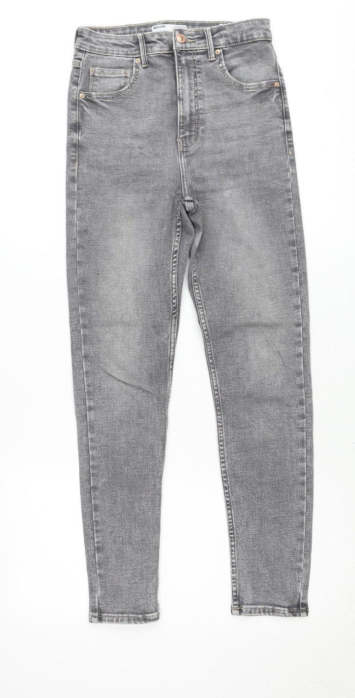 Bershka Women's Grey Super High Waist Skinny Jeans Size 8 Slim Fit