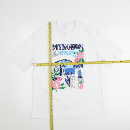 Savida Women White Sequin Mykonos Print T-Shirt XS