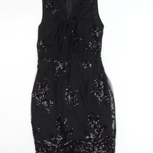 Boohoo Petite Black Sequin Bodycon Party Dress Womens UK 6