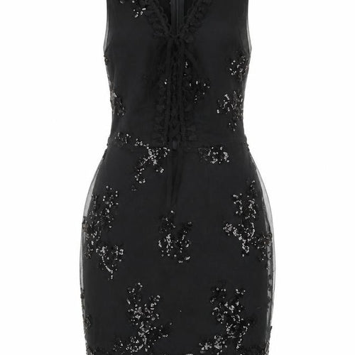 Boohoo Petite Black Sequin Bodycon Party Dress Womens UK 6