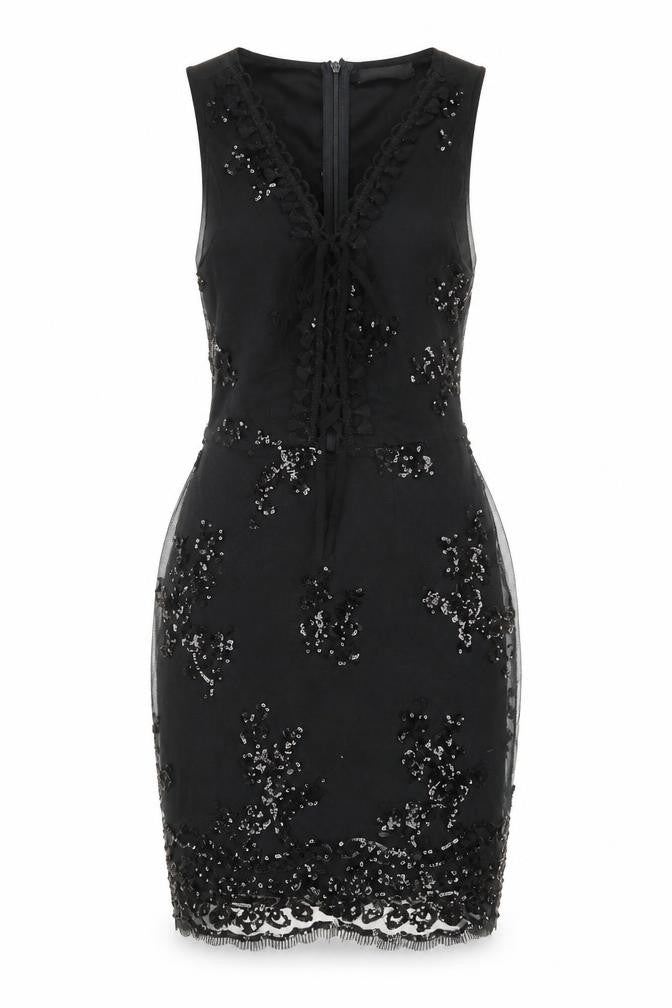 Boohoo Petite Black Sequin Bodycon Party Dress Womens UK 6
