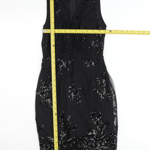 Boohoo Petite Black Sequin Bodycon Party Dress Womens UK 6