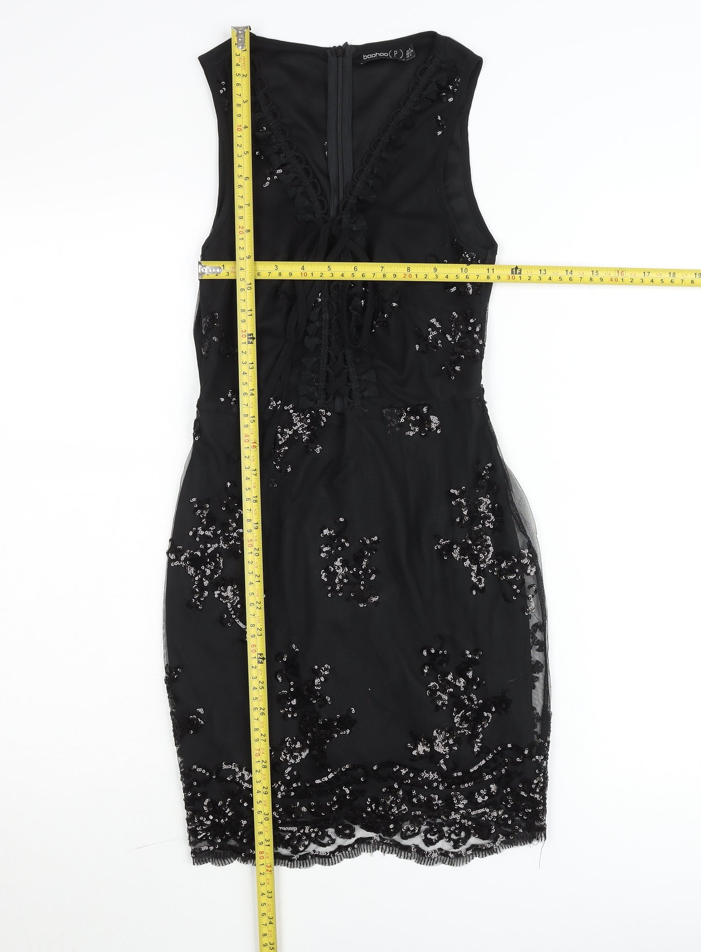 Boohoo Petite Black Sequin Bodycon Party Dress Womens UK 6
