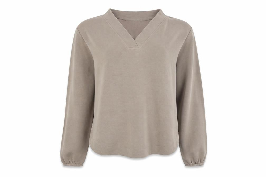 Front view of Pieces Women Beige V-Neck Long Sleeve jumper M