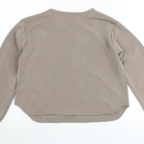 Pieces Women Beige V-Neck Long Sleeve Pullover Jumper M