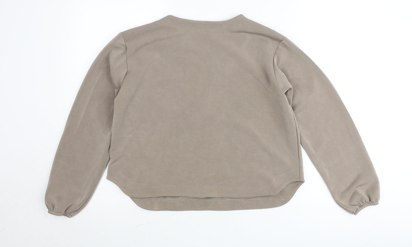 Pieces Women Beige V-Neck Long Sleeve Pullover Jumper M