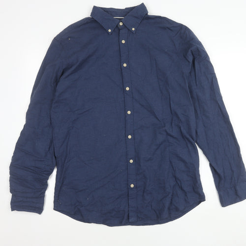 Selected Homme Mens Blue Slim Fit Cotton Button-Up Shirt XL 44 17.5
