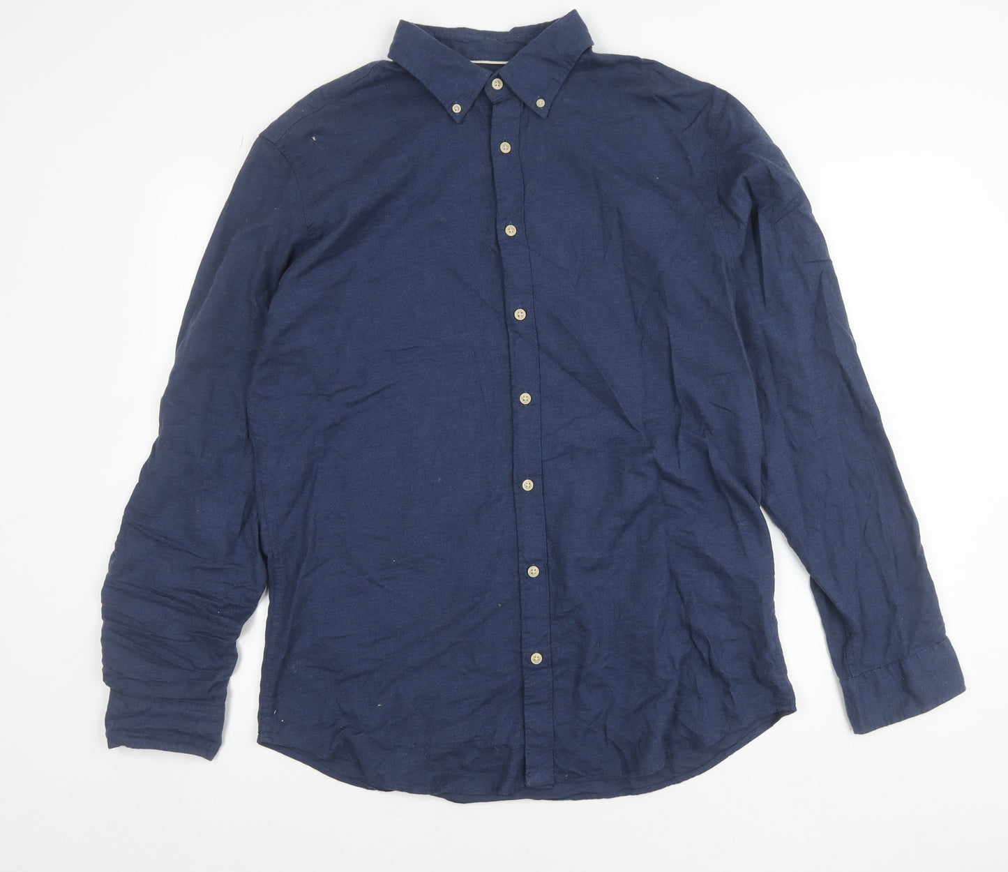 Selected Homme Mens Blue Slim Fit Cotton Button-Up Shirt XL 44 17.5