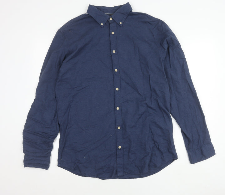 Selected Homme Mens Blue Slim Fit Cotton Button-Up Shirt XL 44 17.5