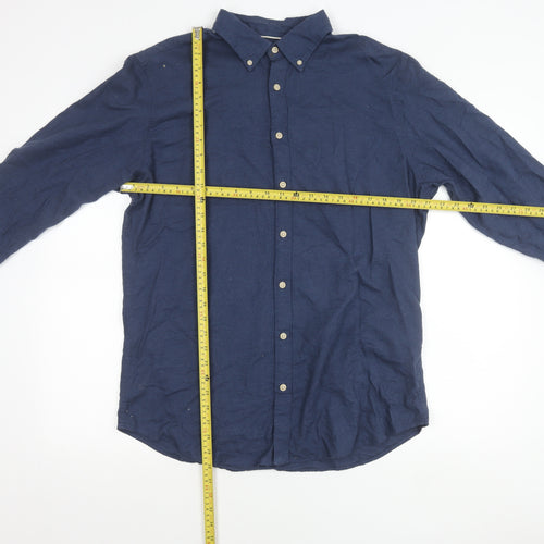 Selected Homme Mens Blue Slim Fit Cotton Button-Up Shirt XL 44 17.5