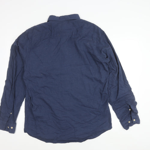 Selected Homme Mens Blue Slim Fit Cotton Button-Up Shirt XL 44 17.5