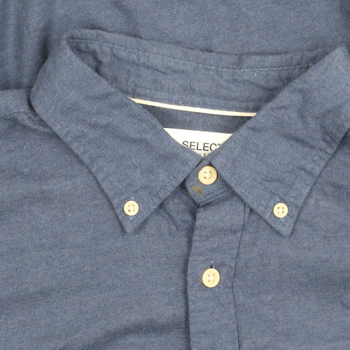 Selected Homme Mens Blue Slim Fit Cotton Button-Up Shirt XL 44 17.5