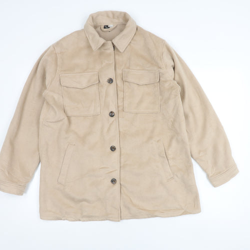 DIVIDED Women Beige Fleece Button Jacket Size S Casual Mid-Length