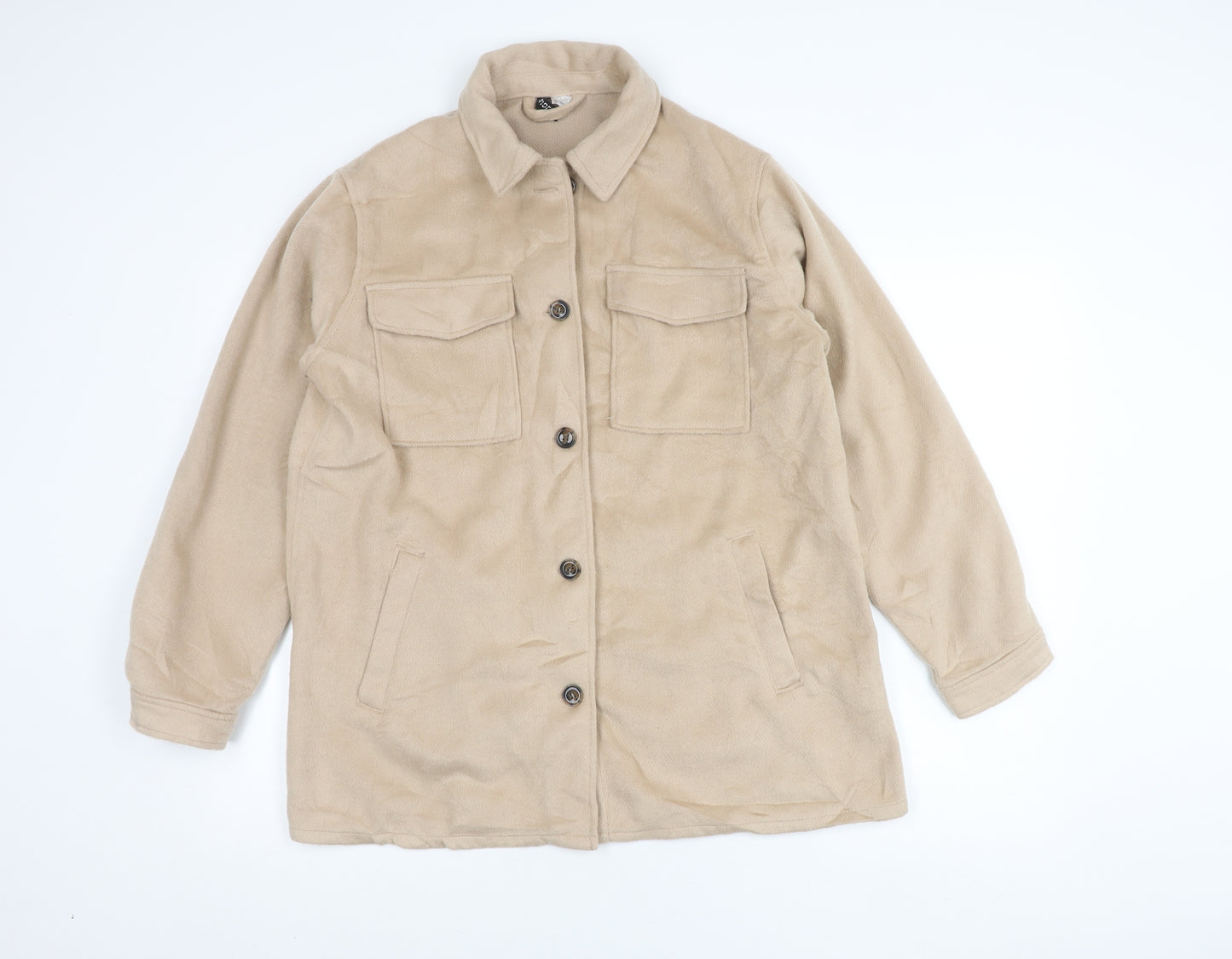 DIVIDED Women Beige Fleece Button Jacket Size S Casual Mid-Length
