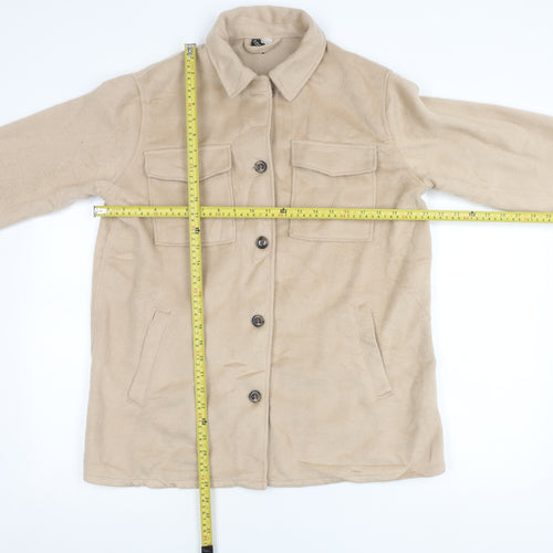 DIVIDED Women Beige Fleece Button Jacket Size S Casual Mid-Length