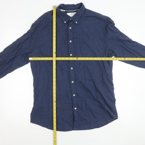 SELECTED HOMME Men's Blue Slim Fit Button-Up Cotton Shirt XL