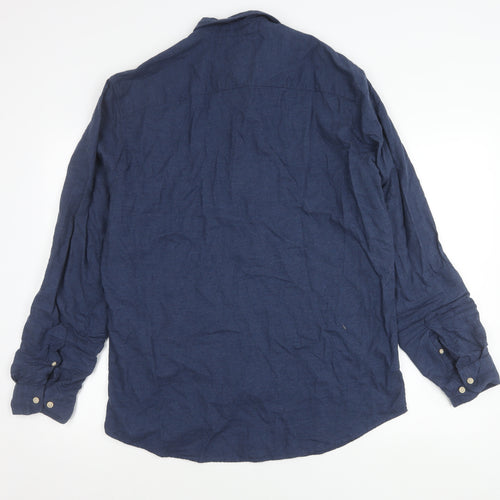 SELECTED HOMME Men's Blue Slim Fit Button-Up Cotton Shirt XL