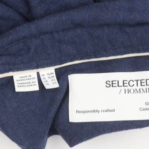 SELECTED HOMME Men's Blue Slim Fit Button-Up Cotton Shirt XL