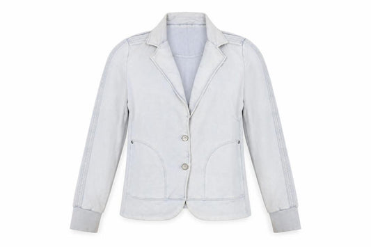 Front view of Geisha Women's Blue Cotton Stretch Blazer Jacket, size 12