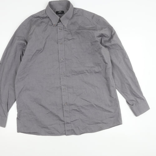 St. Bernard Mens Grey 16in Button-Down Cotton Blend Long Sleeve Shirt