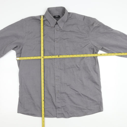 St. Bernard Mens Grey 16in Button-Down Cotton Blend Long Sleeve Shirt