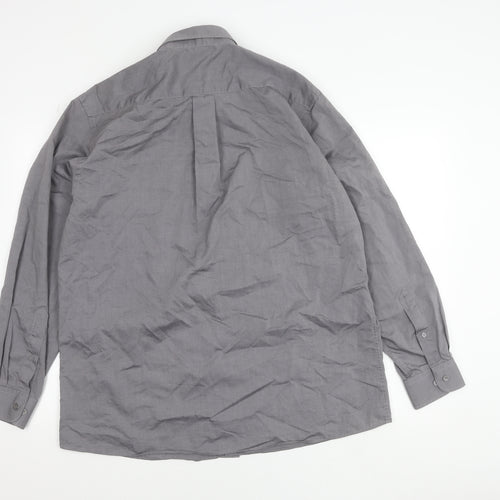 St. Bernard Mens Grey 16in Button-Down Cotton Blend Long Sleeve Shirt