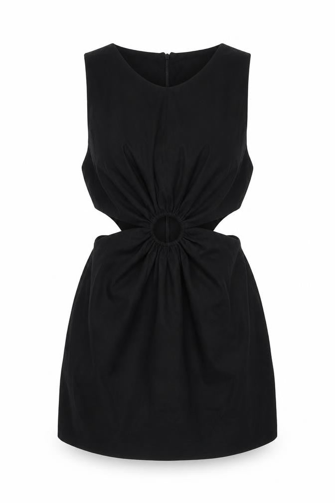 Front view of Zara Women Black M Strapless Mini Cut Out Dress