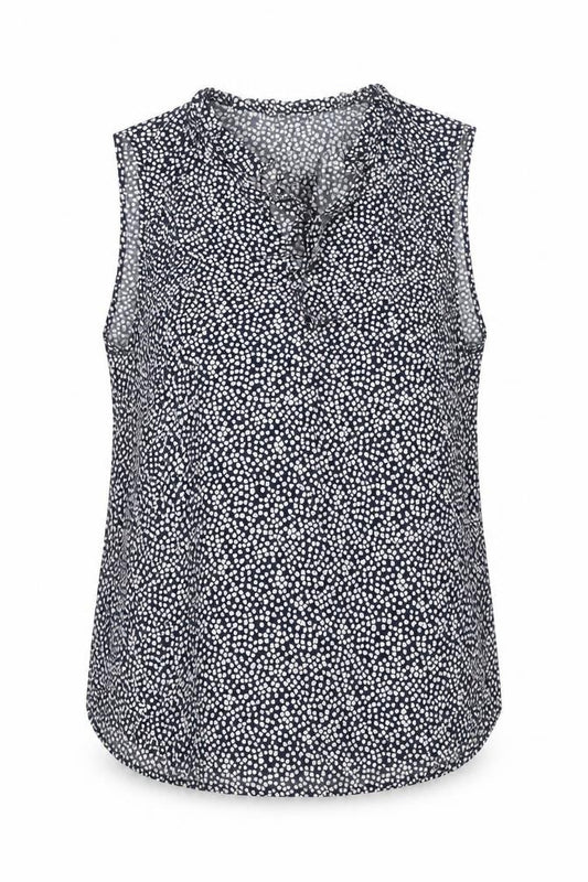 Front view of FREEQUENT Women's Blue Floral Sleeveless Blouse XL