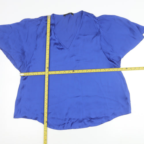 Next Womens Blue V-Neck Satin Flutter Sleeve Blouse Size 12