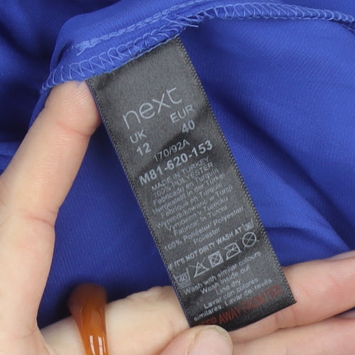 Next Womens Blue V-Neck Satin Flutter Sleeve Blouse Size 12