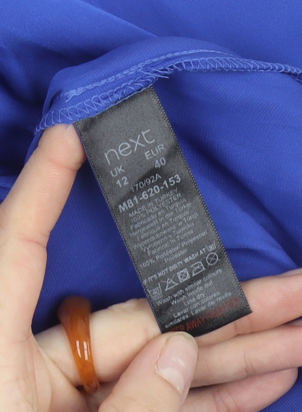 Next Womens Blue V-Neck Satin Flutter Sleeve Blouse Size 12
