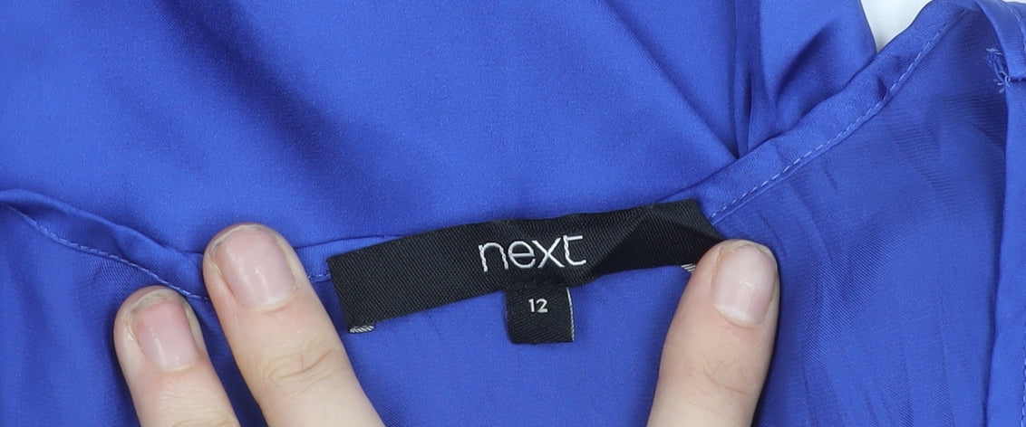 Next Womens Blue V-Neck Satin Flutter Sleeve Blouse Size 12
