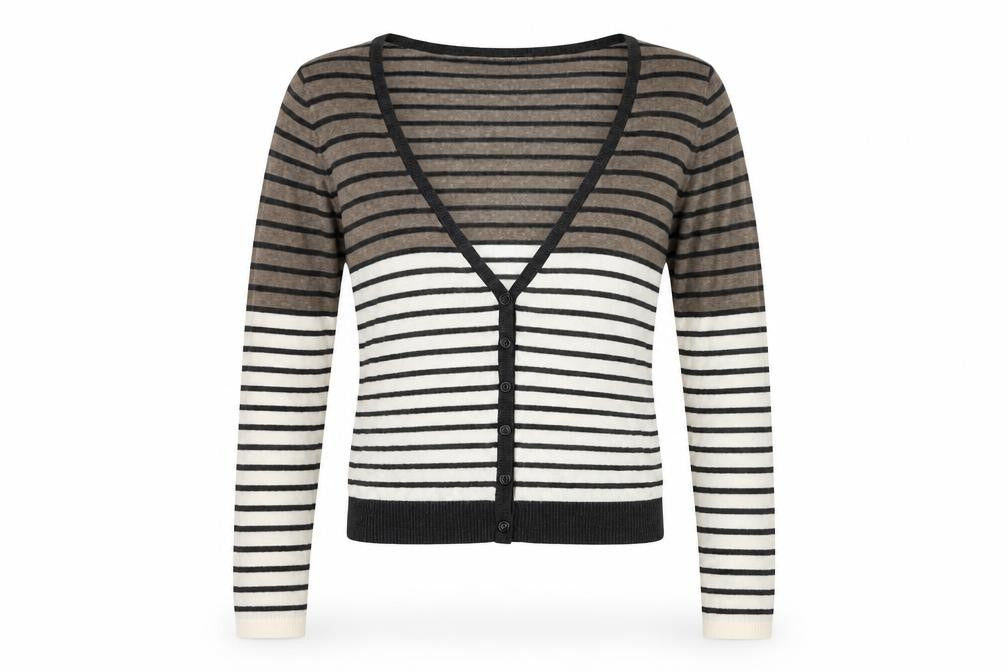 Mexx Women’s Multicoloured Striped V-Neck Wool Blend Cardigan M