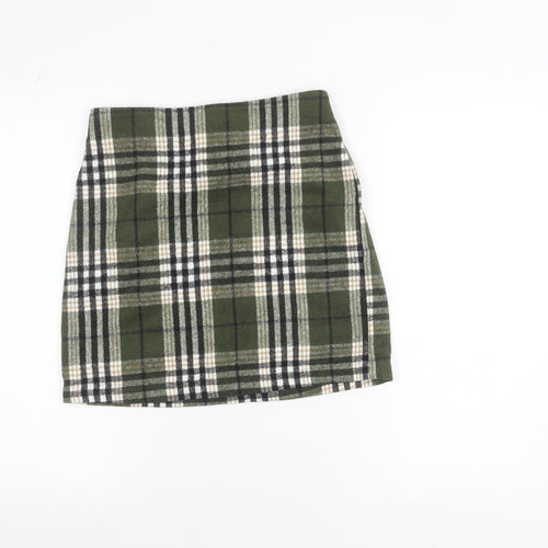 Vero Moda Women Green Plaid Short Skirt Size S Flannel Pencil