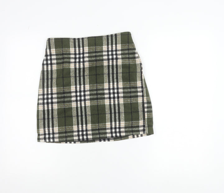 Vero Moda Women Green Plaid Short Skirt Size S Flannel Pencil
