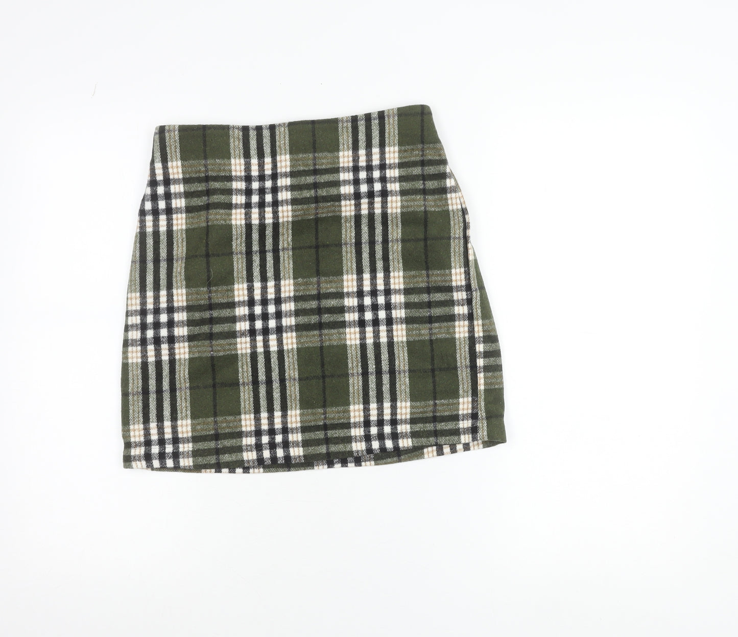 Vero Moda Women Green Plaid Short Skirt Size S Flannel Pencil