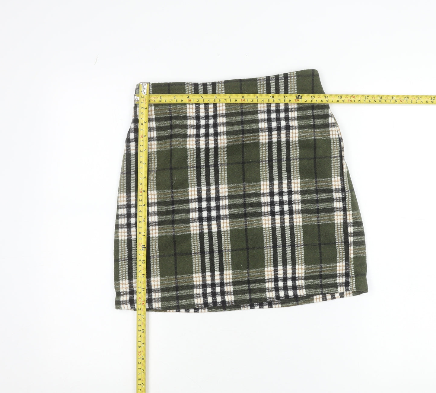 Vero Moda Women Green Plaid Short Skirt Size S Flannel Pencil