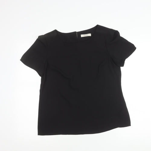 Oasis Women's Black Short Sleeve Blouse UK 12 Round Neck Top