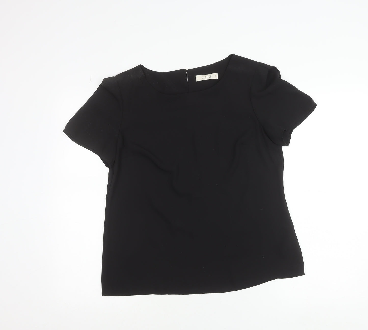 Oasis Women's Black Short Sleeve Blouse UK 12 Round Neck Top