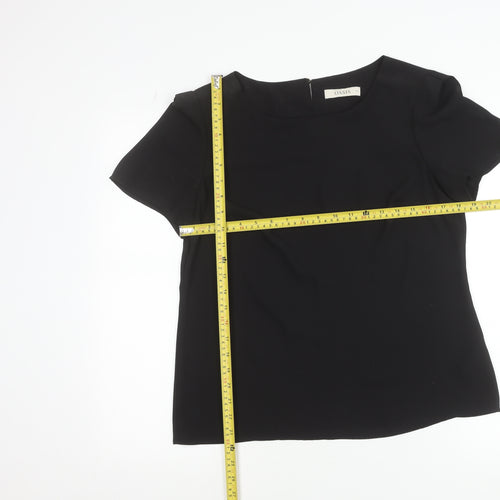 Oasis Women's Black Short Sleeve Blouse UK 12 Round Neck Top