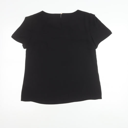 Oasis Women's Black Short Sleeve Blouse UK 12 Round Neck Top