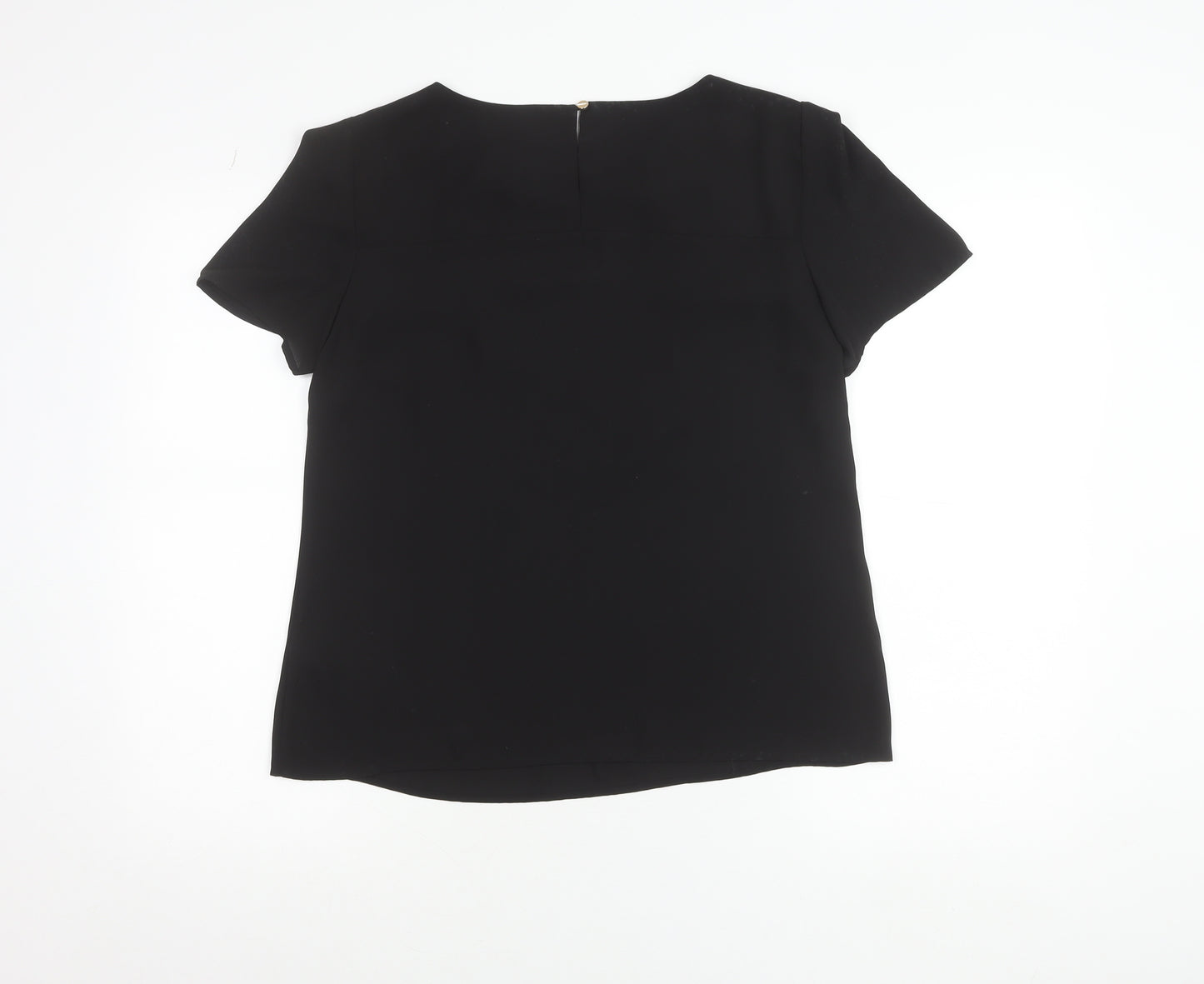 Oasis Women's Black Short Sleeve Blouse UK 12 Round Neck Top
