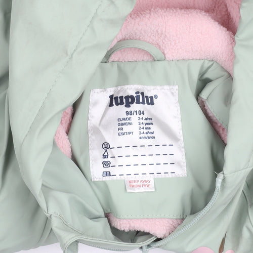 Lupilu Girls Green Hooded Rain Coat 2-4 Years Lined Waterproof Jacket