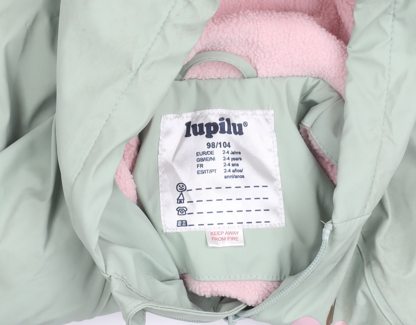 Lupilu Girls Green Hooded Rain Coat 2-4 Years Lined Waterproof Jacket