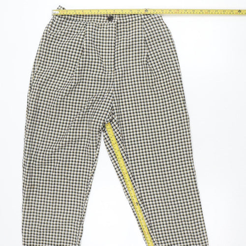 H&M Divided Women’s Beige Check Stretch Trousers Size 10