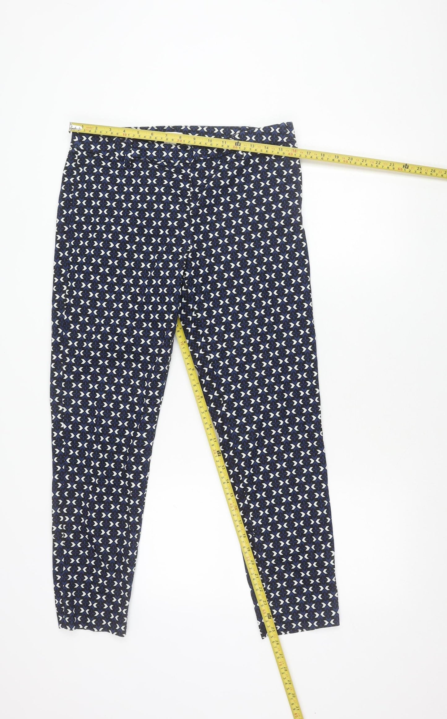 H&M Women's Blue Geometric Print Cotton Blend Slim Leg Leggings Size 12