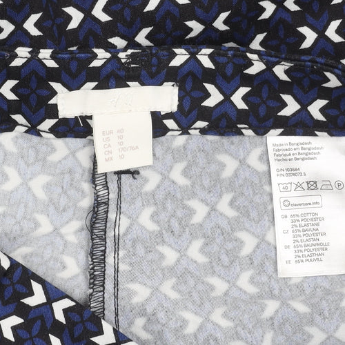 H&M Women's Blue Geometric Print Cotton Blend Slim Leg Leggings Size 12