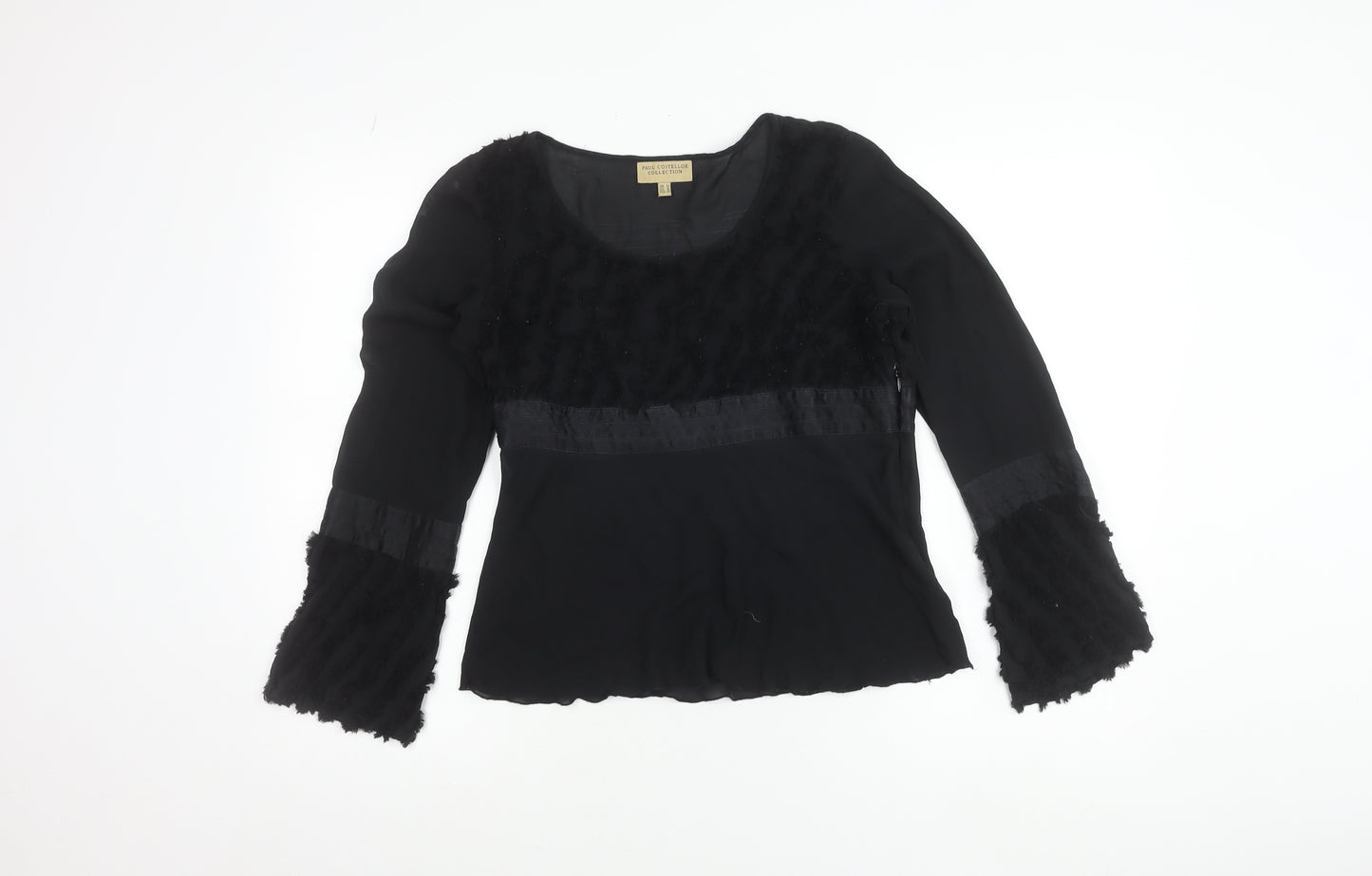 Paul Costelloe Women’s Black Silk Blend Bell Sleeve Blouse UK 12