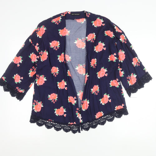 Hot Tin Roof Women's Blue Floral Kimono Blouse Lace Trim Size S